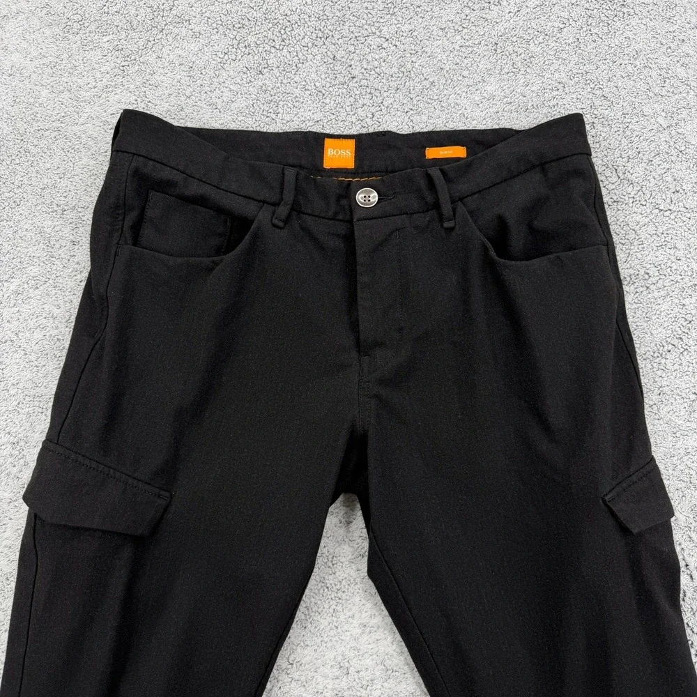 Hugo Boss Cargo Pants Mens 34 Black Slim Fit Orange Label Button Fly Trousers